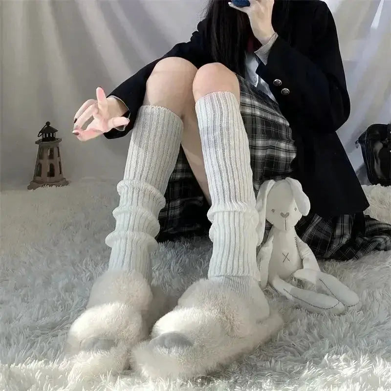 KnitAura Lolita Leg Warmers Y2K Crochet Heap Style Knit For Autumn Winter Warmth 40 To 70 Cm