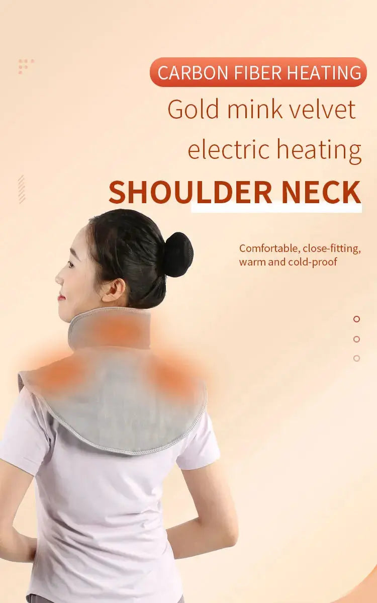 Shoulder neck heating wrap by Simples Market; gray mink velvet with carbon fiber heating on shoulders