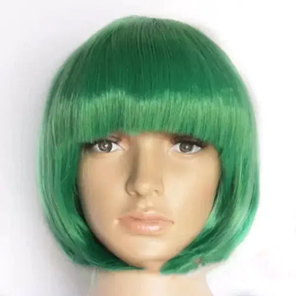 Bob wig, green synthetic short bob with bangs by Simples Market