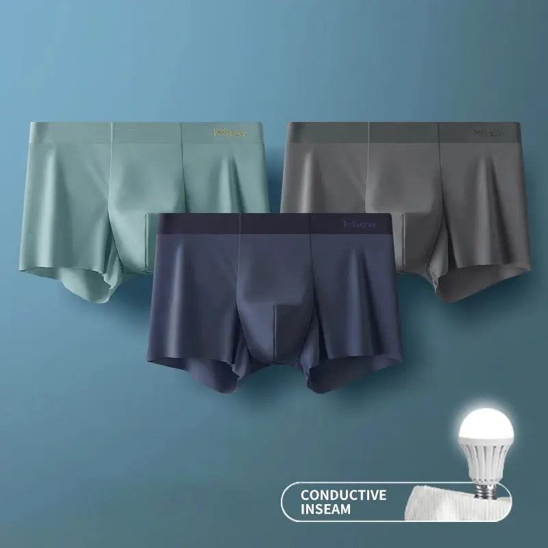MIIOW 3Pcs ice-silk men's underwear boxer set by Simples Market in teal, gray, navy with seamless hem
