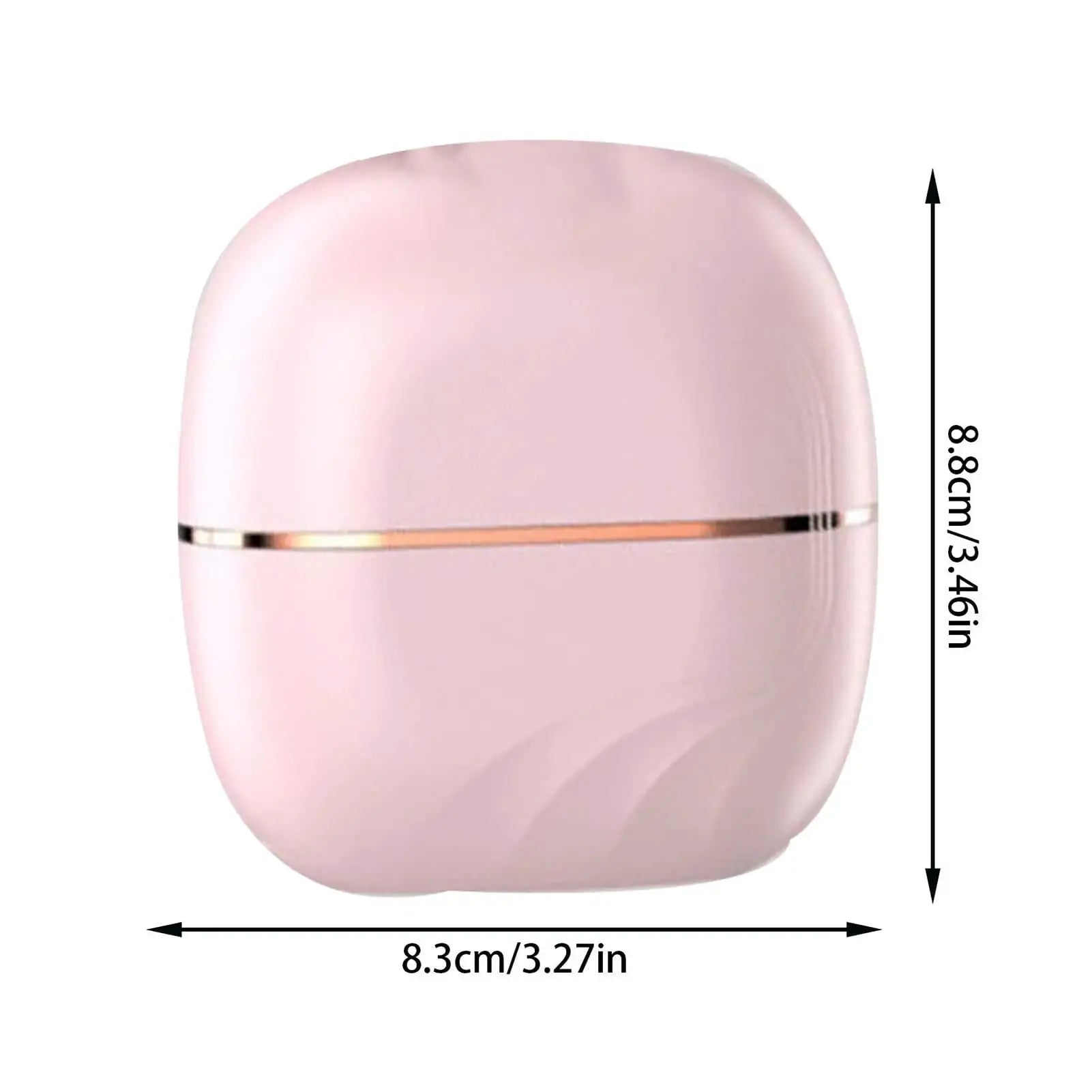 Mini pink cordless hair straightener brush with rose-gold band; compact 8.3 cm by 8.8 cm.