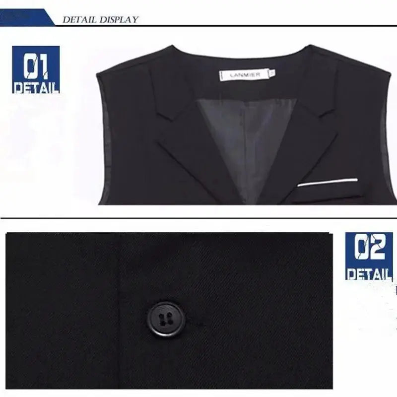 Simples Market 7XL black men's dress vest, slim-fit waistcoat with lapel and white piping.