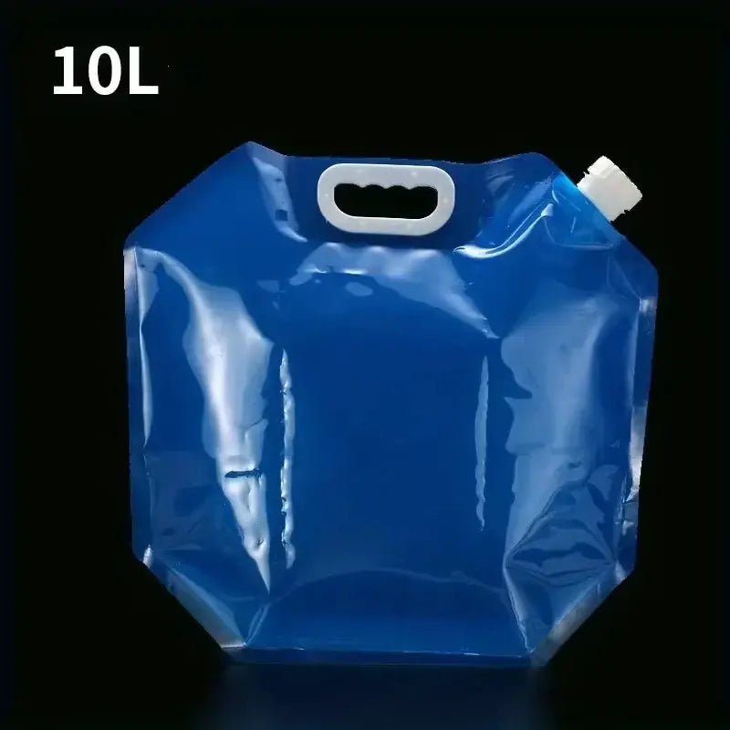 10L blue collapsible water container with white handle and spout for camping and emergency use