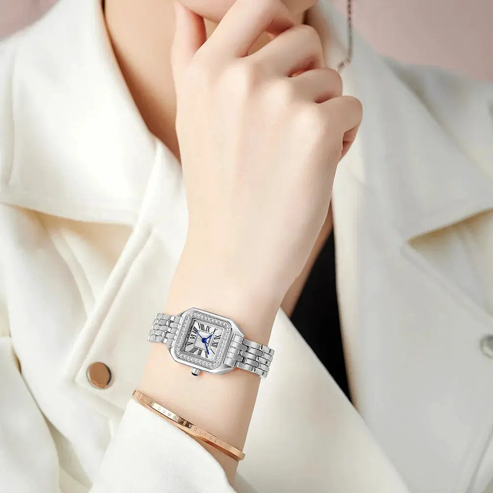 Simples Market women's wristwatch: silver stainless steel with square face