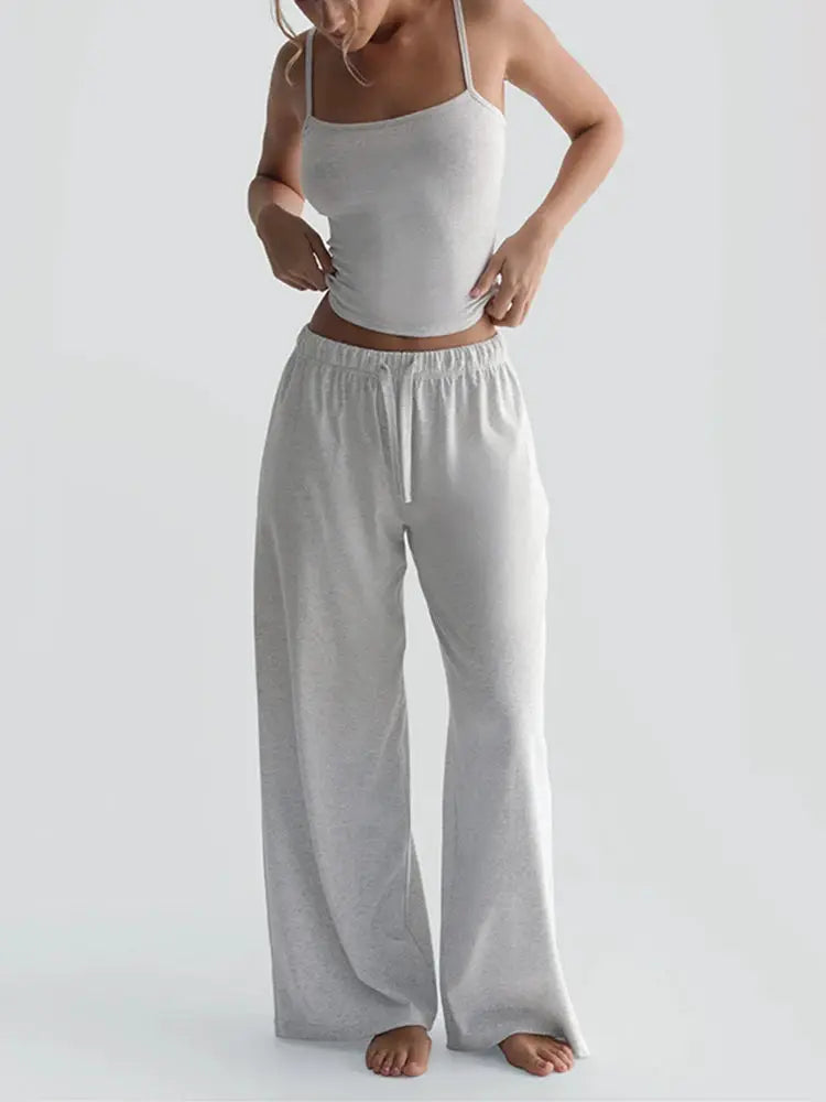 Kliou Women Two Piece Set U Neck Backless Camisole Top Pants