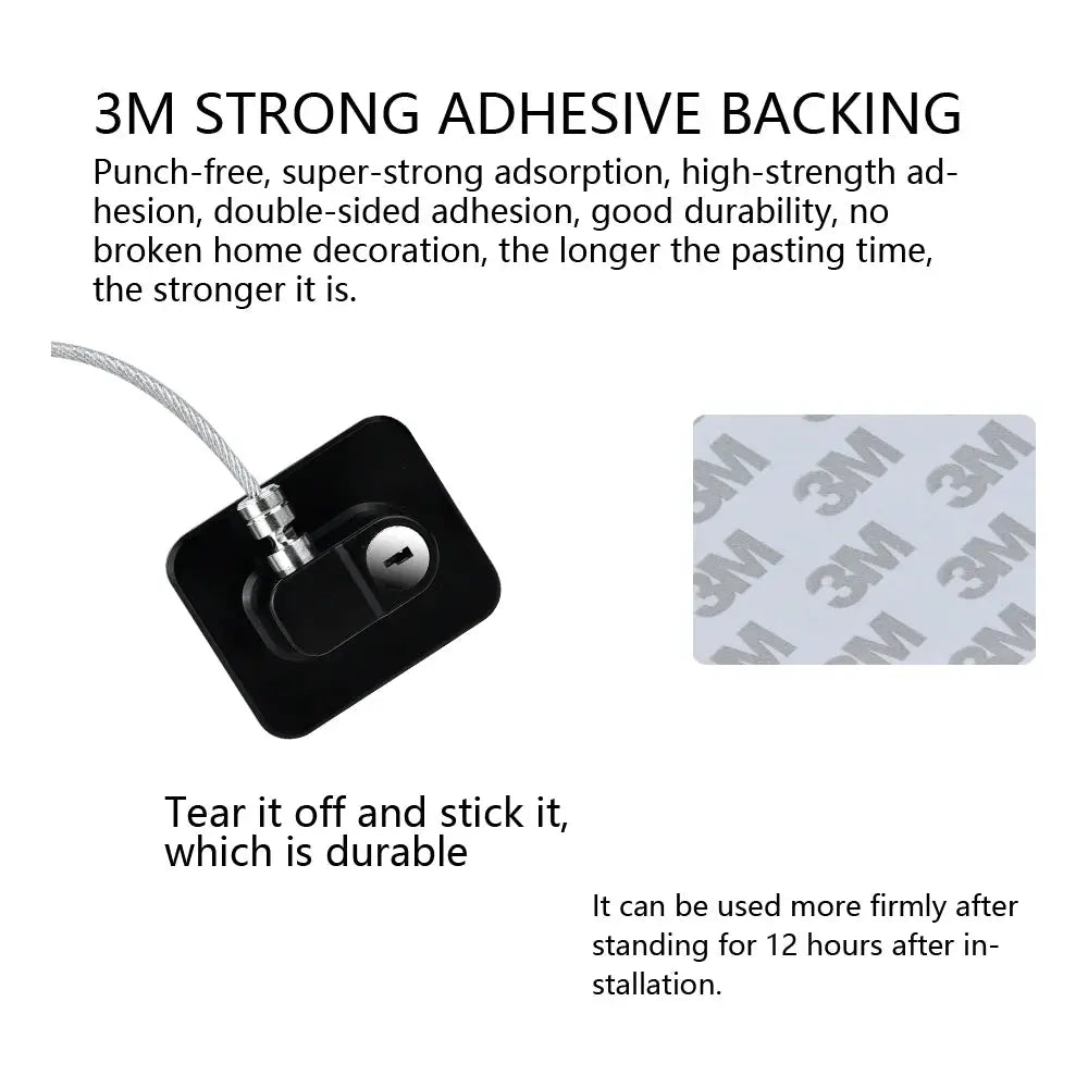 Child safety lock with 3M adhesive backing and metal cable for windows and appliances