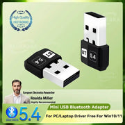 Upgrades Mini USB Bluetooth 5.4 Dongle Adapter Wireless Transmitter Receiver For PC Laptop Driver Free Win10 11
