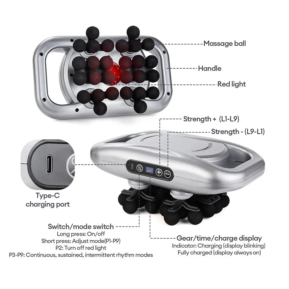 Simples Market 30-heads body massage gun with silver body and black massage heads