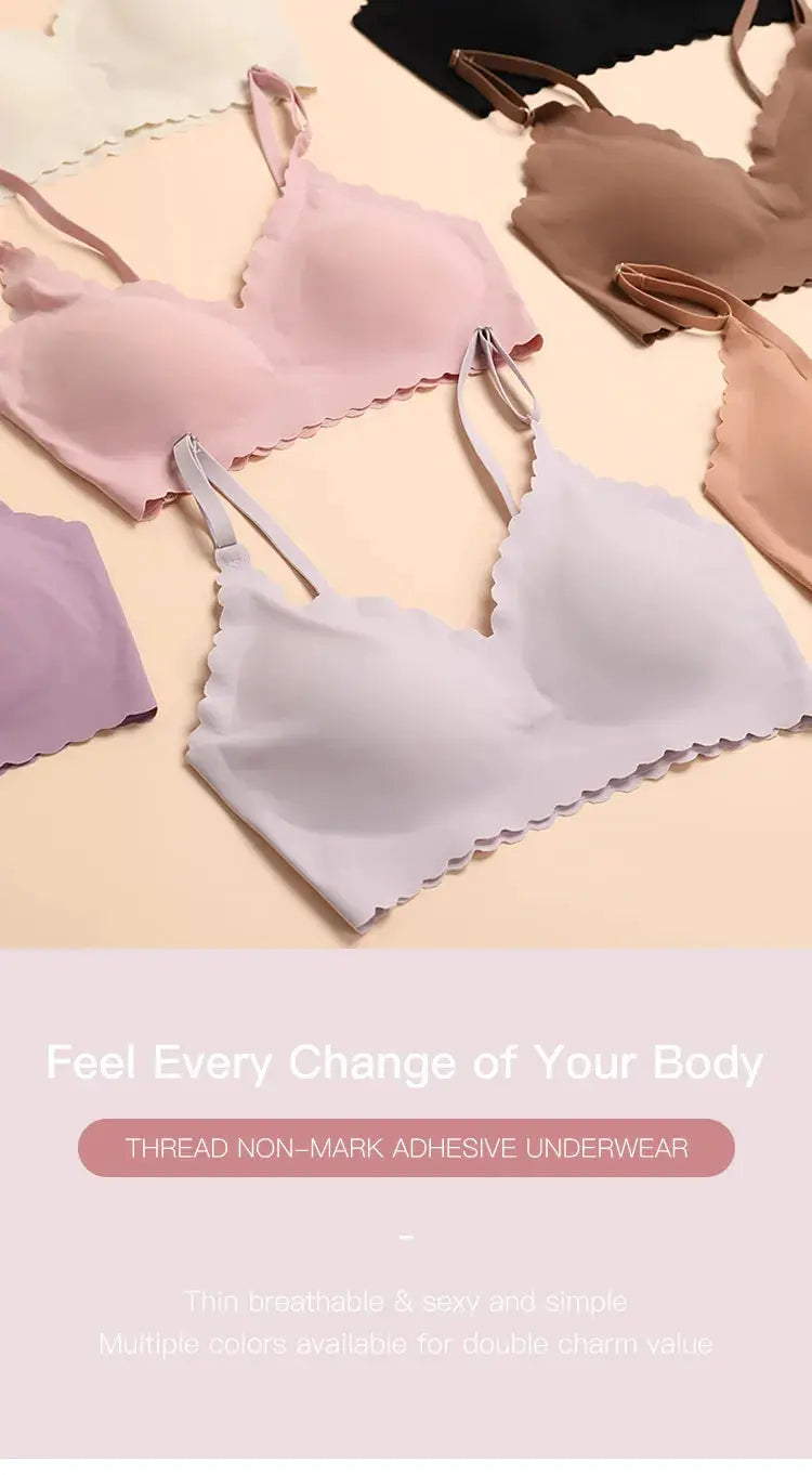 Simples Market wireless padded bra set in 9 colors with scalloped wavy edges