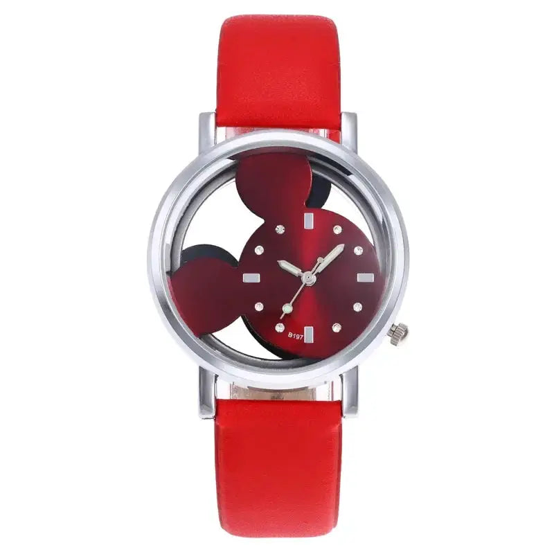 Children's cartoon-style watch with red strap and silver case by Simples Market