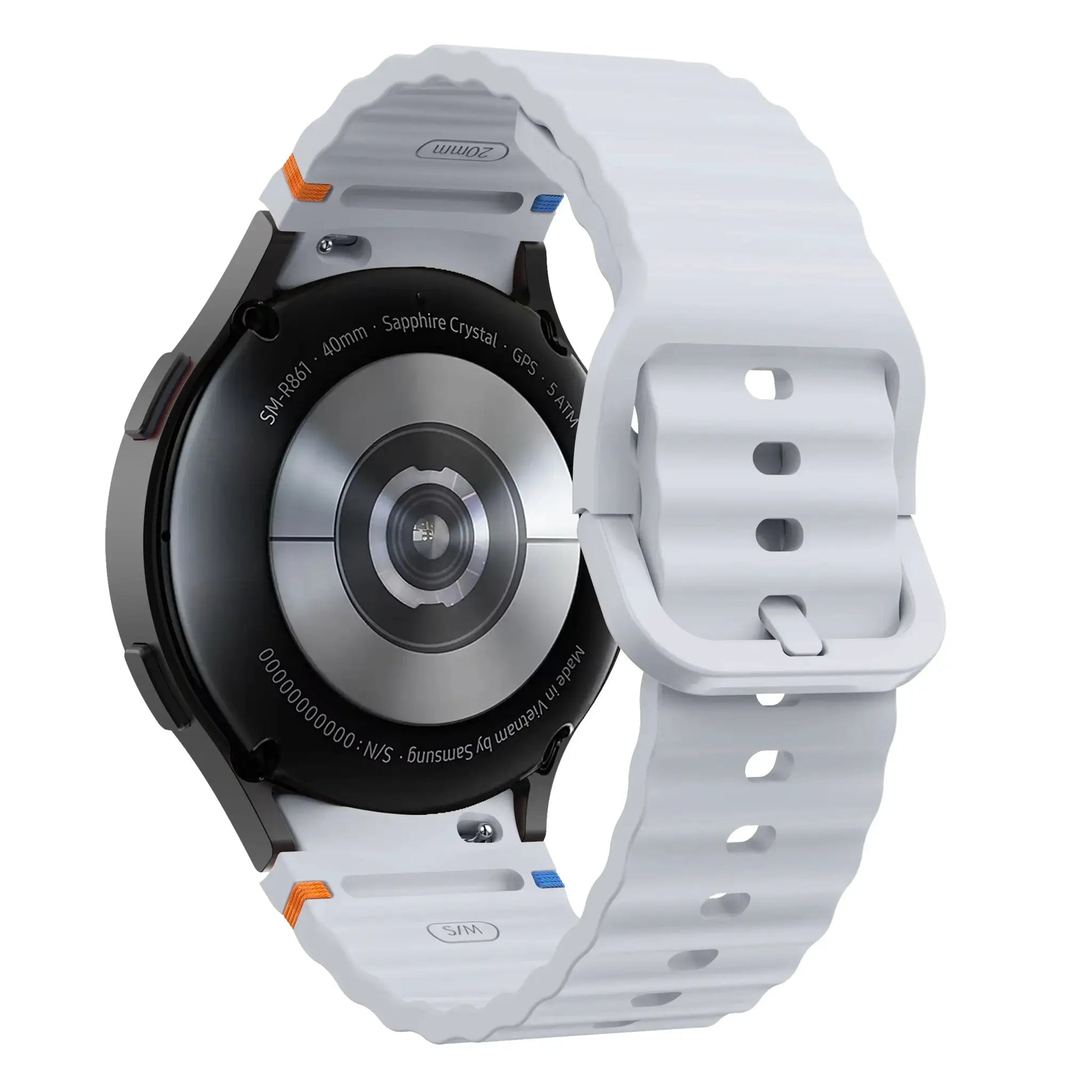 Simples Market original silicone band for Samsung Galaxy Watch series, white strap with orange and blue accents