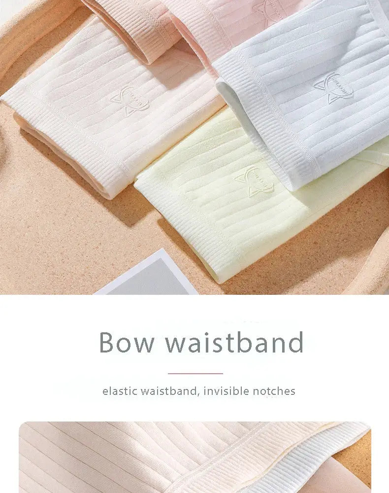 Women's cotton high-waist panties, 4-pack in pastel ribbed fabric with bow elastic waistband by Simples Market