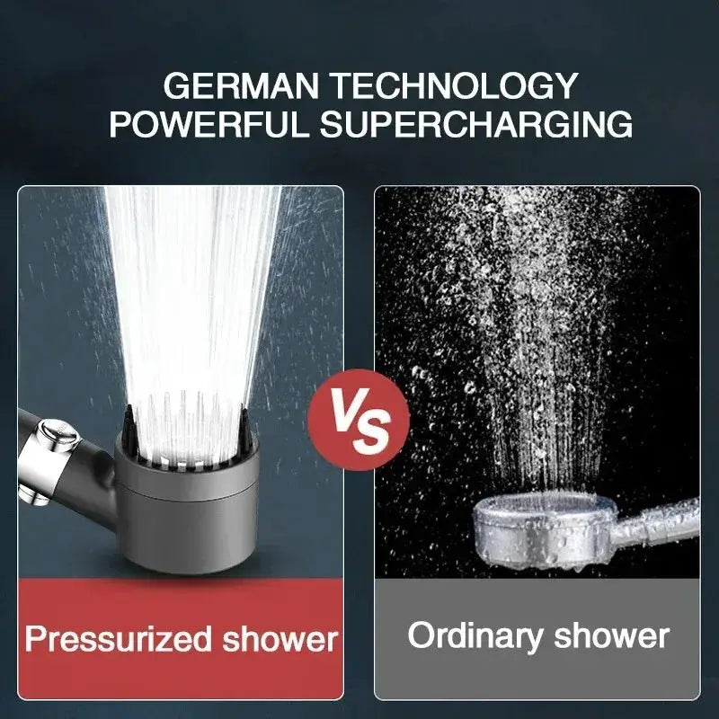 Simples Market 3-Mode Adjustable High-Pressure Shower Head with Massage Brush; dark gray, pressurized vs ordinary shower