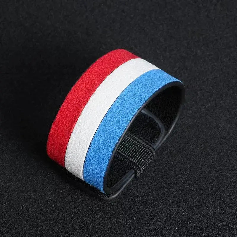 Car steering wheel accent wrap with red, white and blue stripes and Velcro strap