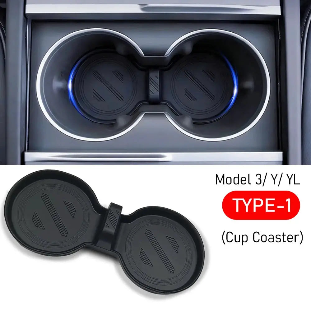 Simples Market TYPE-1 cup coasters for Model 3/Y/YL, black, 2-pack