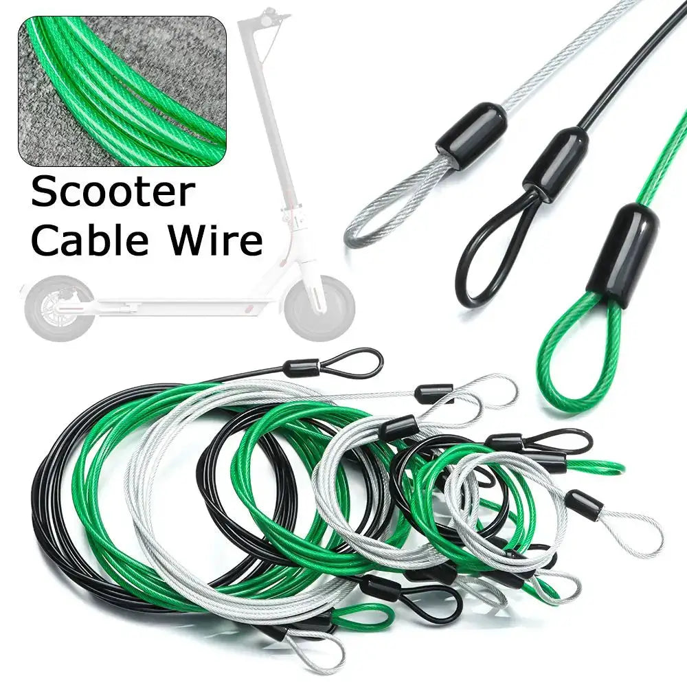 Bicycle lock cable set by Simples Market; braided steel cables in green, white and black with plastic caps in 0.5/1/2 m lengths.