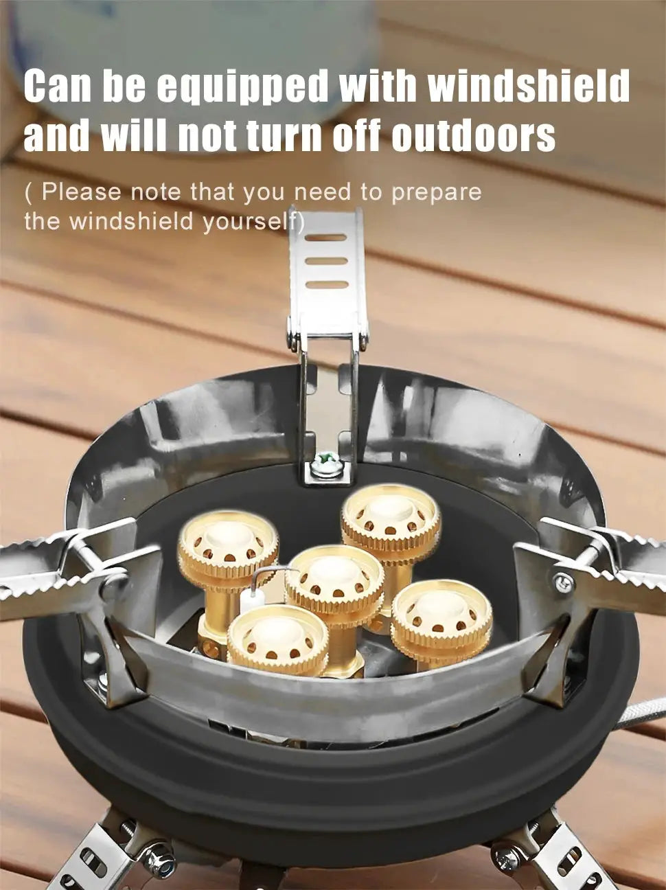BRS201A camping gas stove with windshield and five brass burner heads
