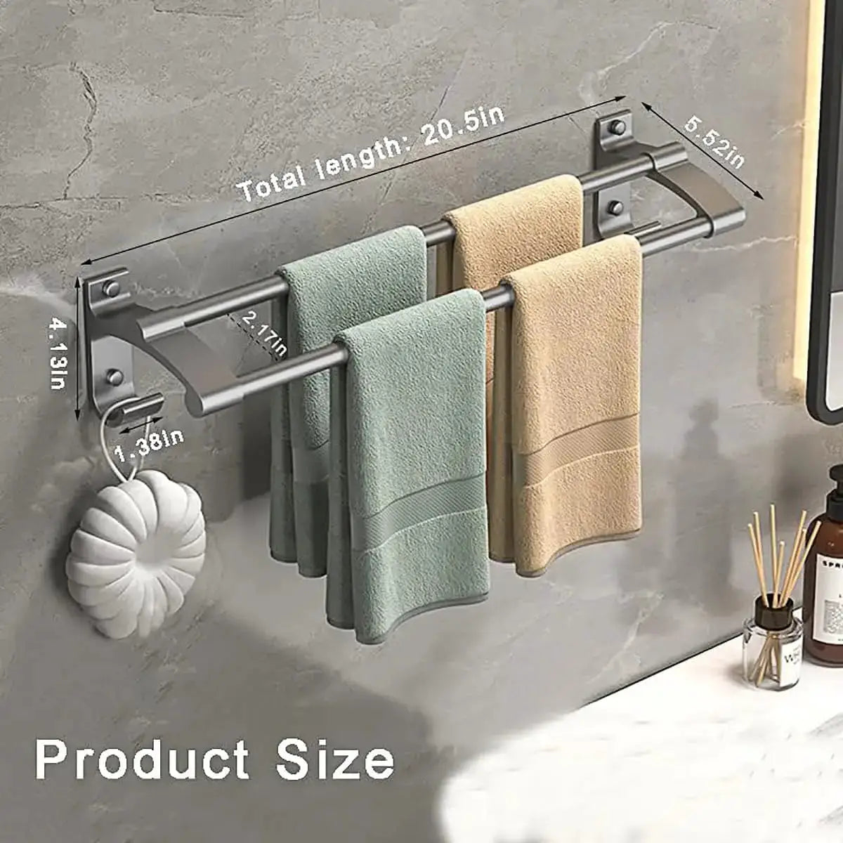 NovaWall Wall Mounted Towel Rack With Two Bars No Drill Installation For Bathroom And Kitchen
