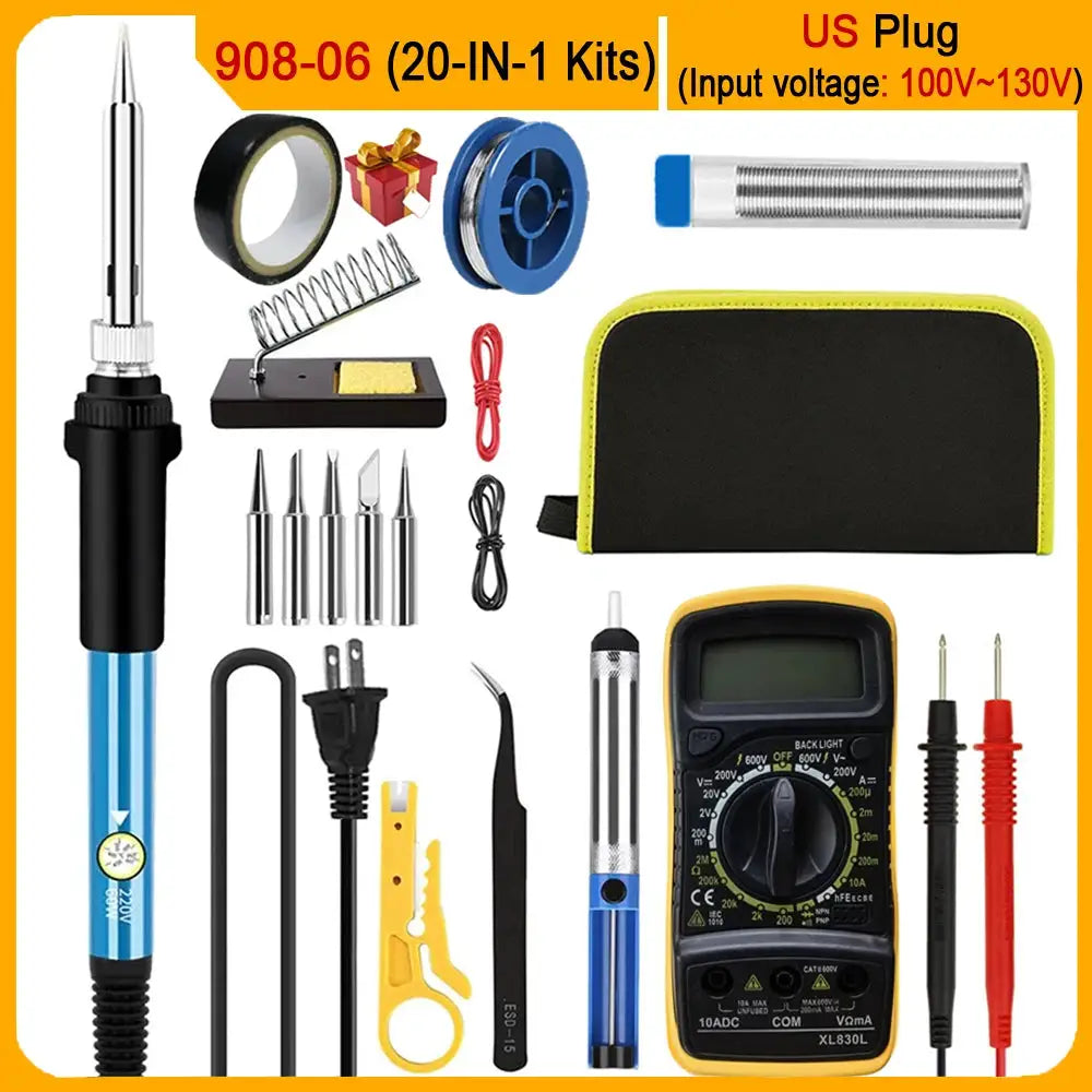 60W Adjustable Temperature Electric Soldering Iron Kit With Replaceable Tips Multi Configuration 10 In 1 16 In 1 20 In 1