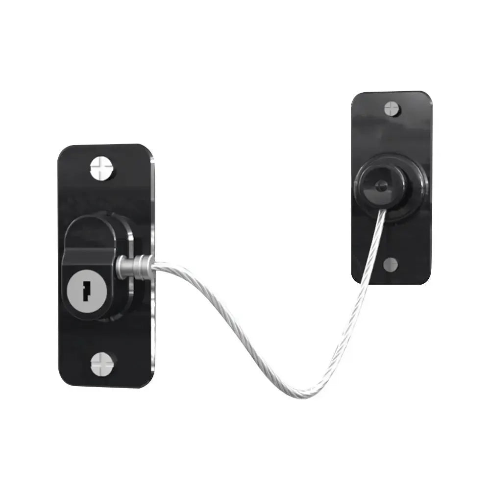 Simples Market child safety window lock set, black metal plates connected by steel cable (4/8 pcs)