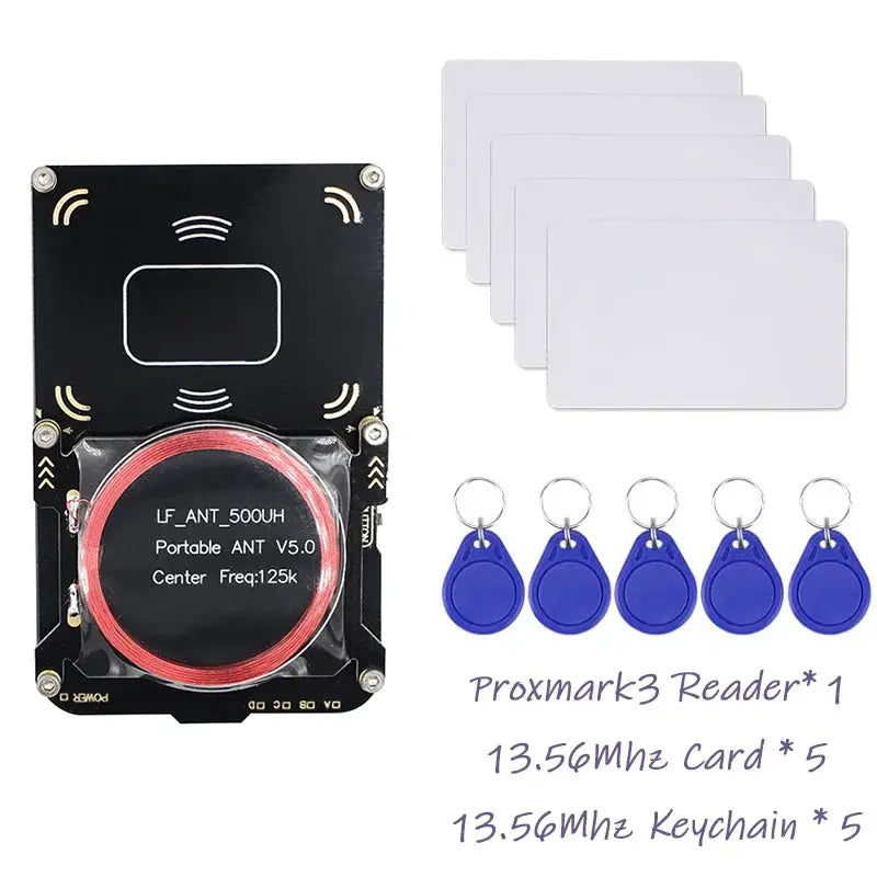 Proxmark3 RFID card reader/writer kit with 5 blank 13.56 MHz cards and 5 blue key fobs