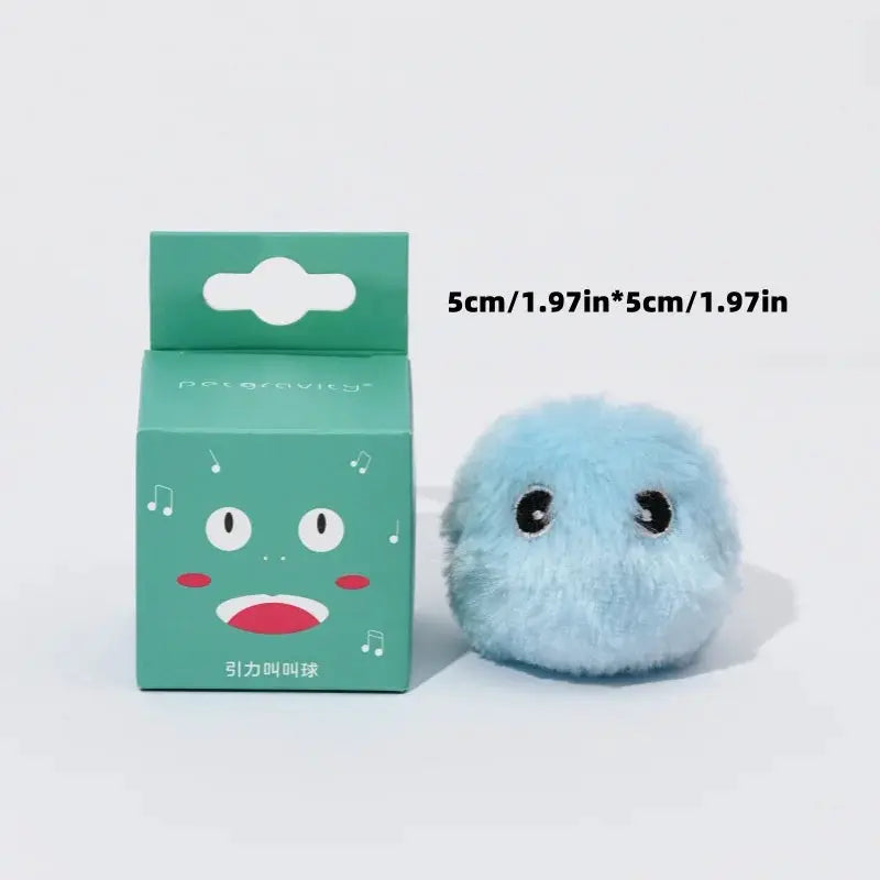 Blue plush interactive squeak ball toy with mint-green box, 2-piece Simples Market pet toy set.