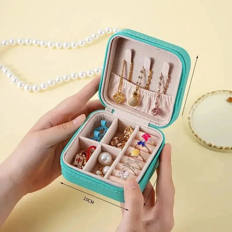 LuxeNest Mini Jewelry Storage Box Portable Travel Organizer for Earrings Necklaces and Rings in Durable PU Leather