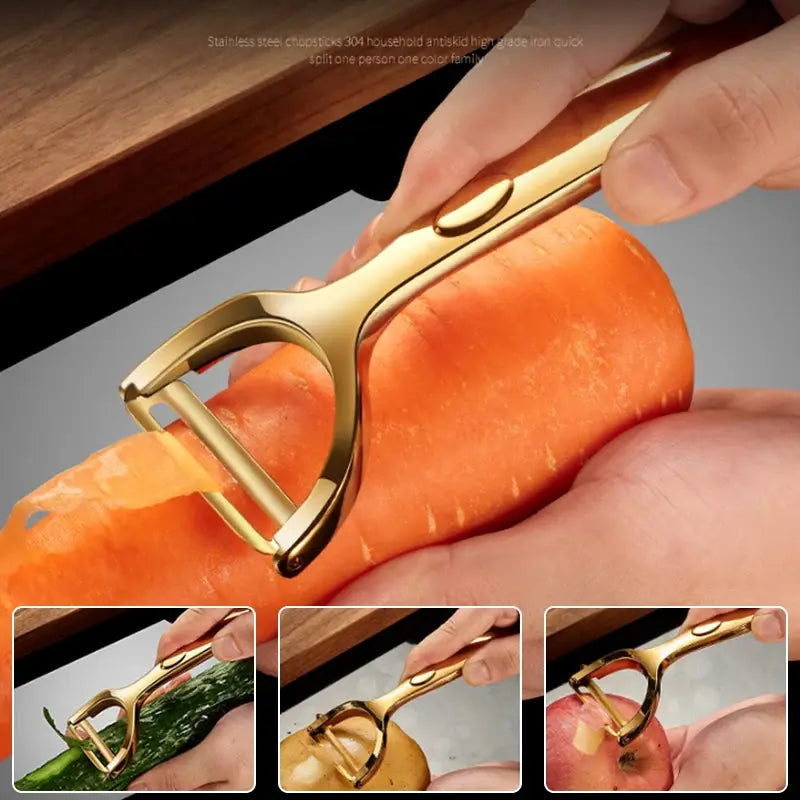 Golden Vegetable Peeler With Ergonomic Non Slip Handle And Sharp Stainless Steel Blade For Potatoes And Carrots
