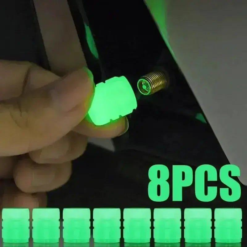 8 Pieces Luminous Valve Stem Caps For Motorcycle Bicycle Car Truck Fluorescent Night Glowing Safety Decor