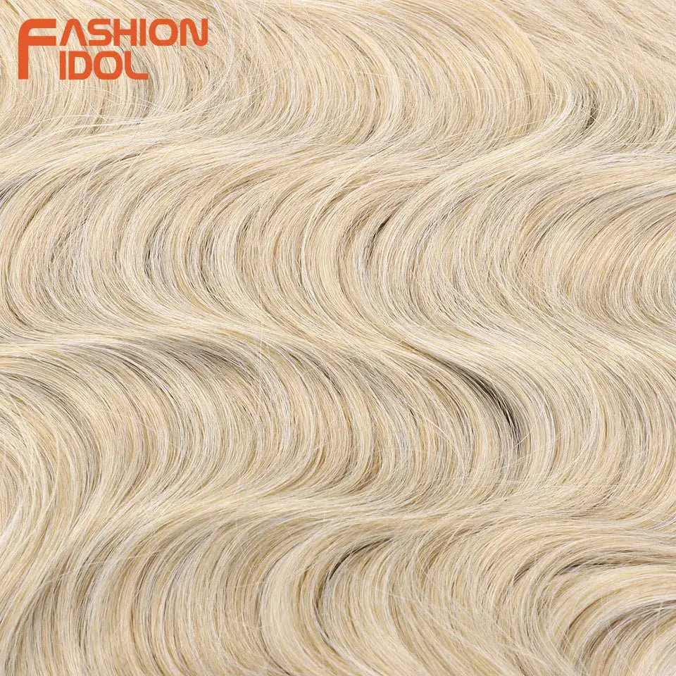FASHION IDOL soft body wave crochet hair extensions, blonde ombre, 24in, 3pcs synthetic braids