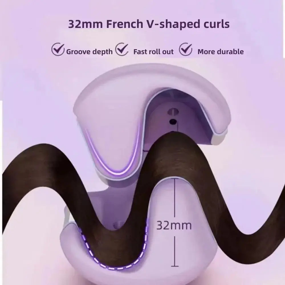 Hair curling iron 32mm deep-wave curler, purple wand with 4 adjustable temperatures