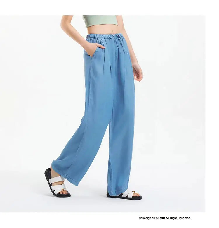 Semir Elastic Waist Denim Pants Women Draped Fit Wide Leg Trousers