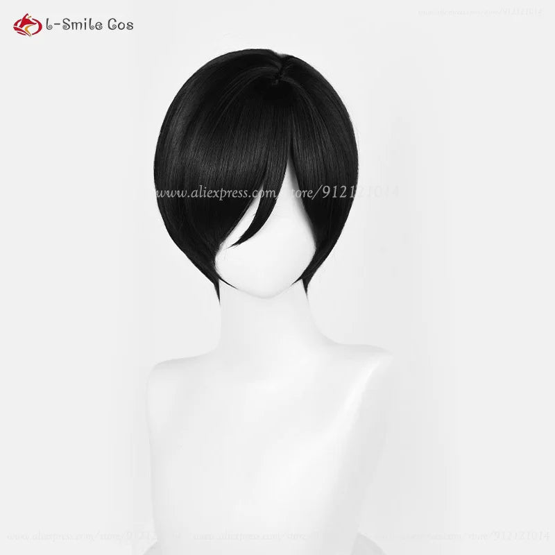 Anime Ada Wong cosplay wig, short black heat-resistant synthetic hair, 32cm length