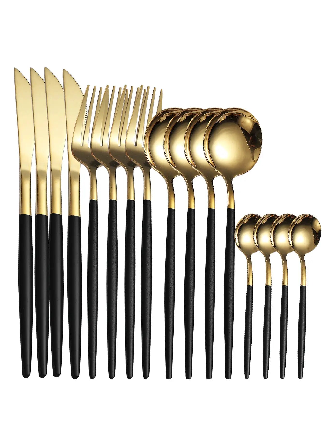 16 Piece Stainless Steel Cutlery Set With Gold Finish For Four Western Style Tableware Knife Fork Spoon Teaspoon
