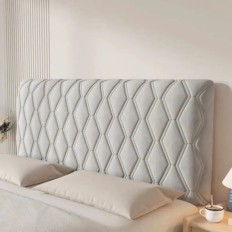 Headboard cover queen size stretch velvet slipcover in light gray by Simples Market