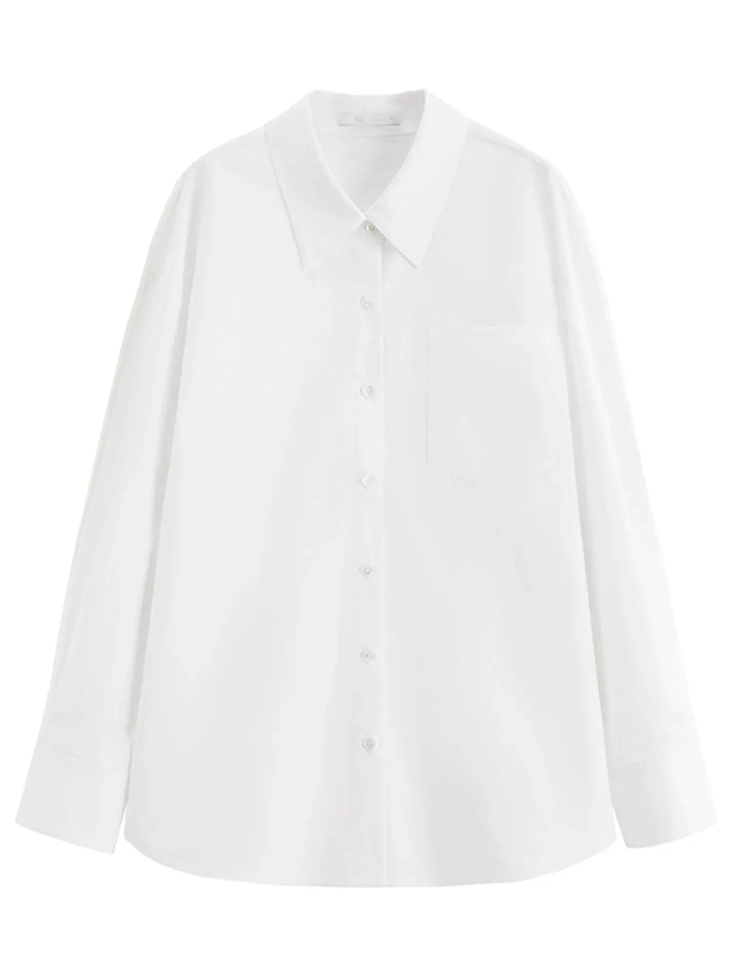FSLE Premium Series women's white cotton shirt, long sleeves, oversized with chest pocket.