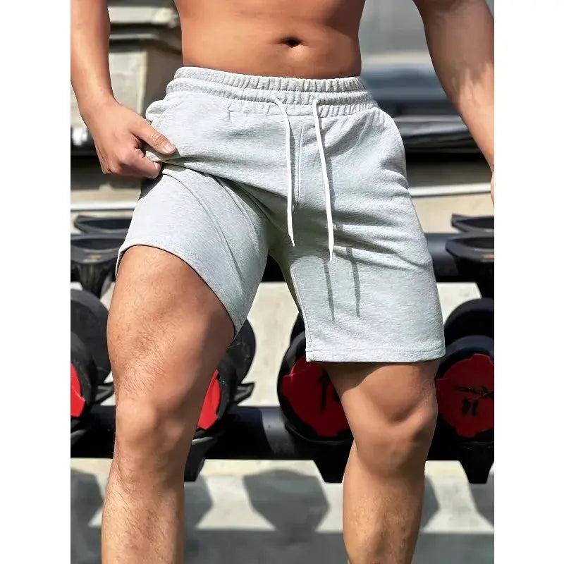 Men's cotton shorts by Simples Market, light gray with drawstring and elastic waistband