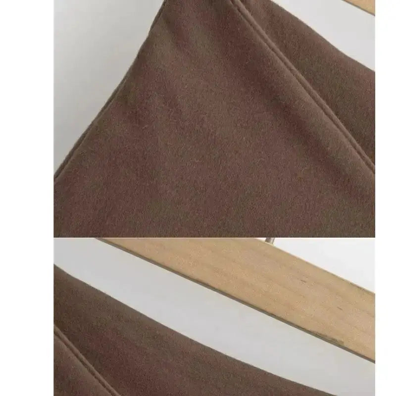 Women's brown Simples Market skirt fabric close-up texture showing seam details.