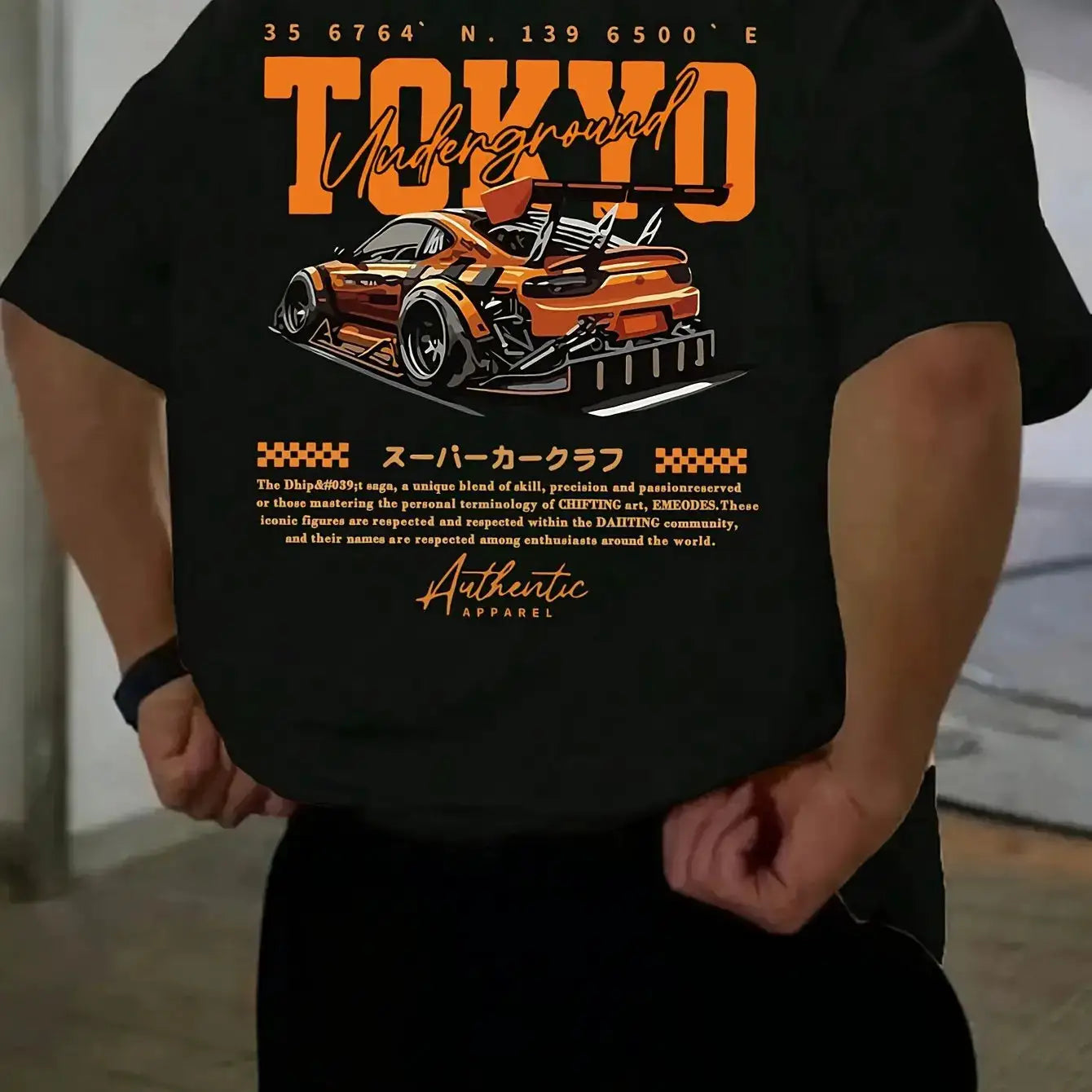 Mens Summer 100 Percent Cotton Casual Loose Fit T Shirt With Japanese Tokyo Pattern Print Round Neck Short Sleeve Top