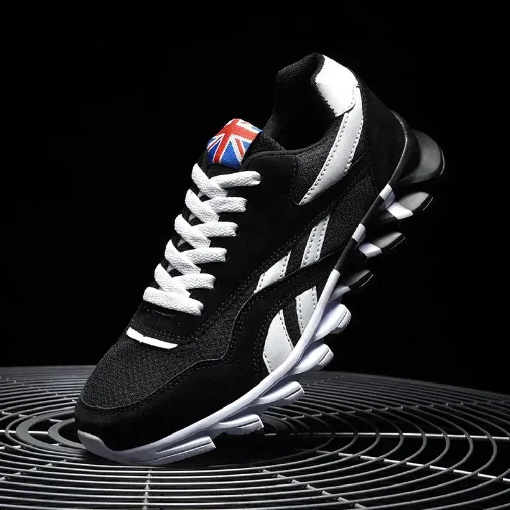 Brand Trend men's black and white fitness sneakers with wear-resistant thick sole and Union Jack tongue patch