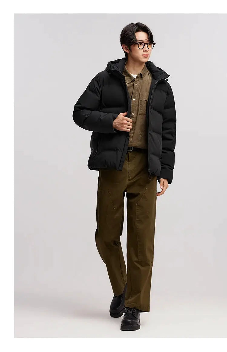 Semir men's black down jacket, hooded puffer with textured quilting.