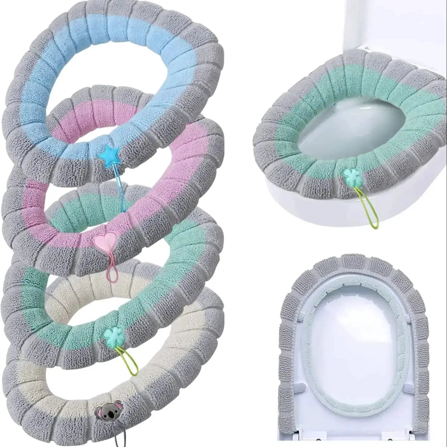 Simples Market 3-pack thicker plush toilet seat cover pads with pastel striped cushions for warm, comfy seating