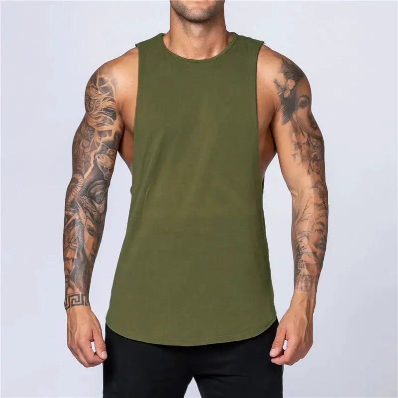 Men's Cotton Tank Top Breathable Sleeveless Gym Vest O Neck Casual Muscle Shirt For Summer Fitness