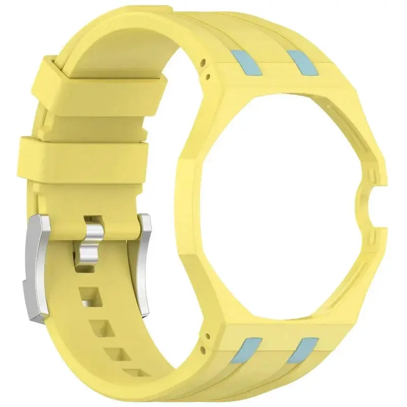 Silicone watch strap for Swatch X AP Royal Pop wristwatch, yellow with blue accents