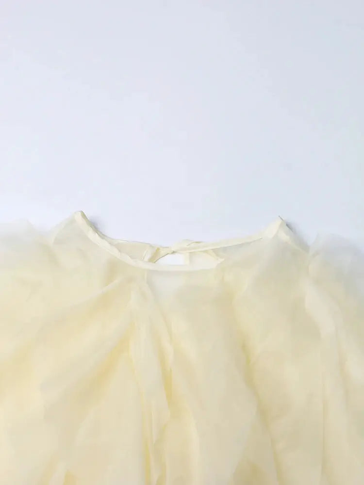 Twotwinstyle Elegant Patchwork Ruffles Chiffon Blouse O Neck Lantern