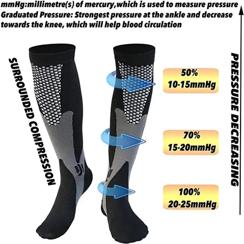 Compression Socks For Varicose Veins And Sports Knee High Nylon Medical Nursing Stockings Anti Fatigue Black