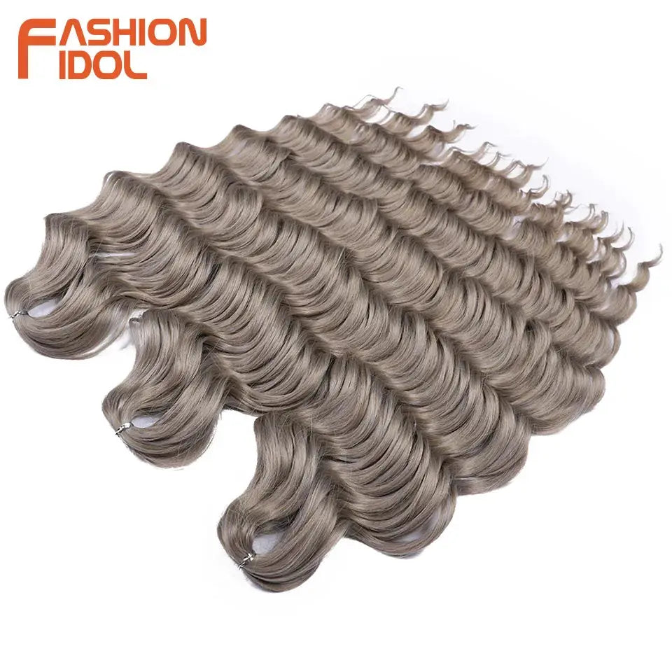 Anna 24-inch synthetic water-wave braiding hair extensions, ombre blonde, multiple bundles, Fashion Idol logo
