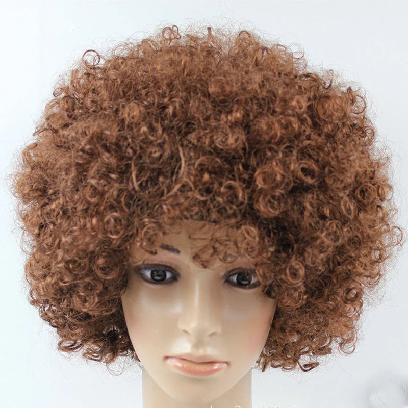 Women’s curly cosplay wig with short brown synthetic curls by Simples Market