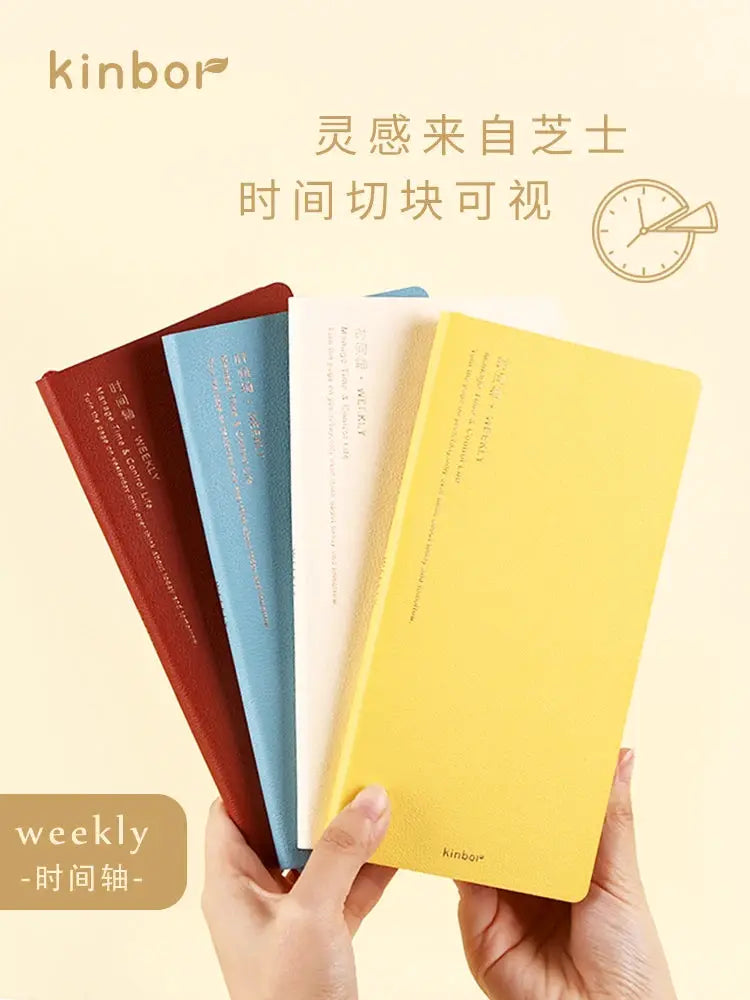 Kinbor weekly planner notebook set of four in red, blue, white, yellow; undated agenda, portable.
