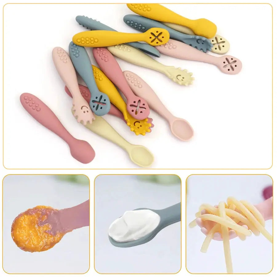 3 Piece Baby Learning Spoons Set Soft Silicone Utensils For Self Feeding Newborns And Toddlers